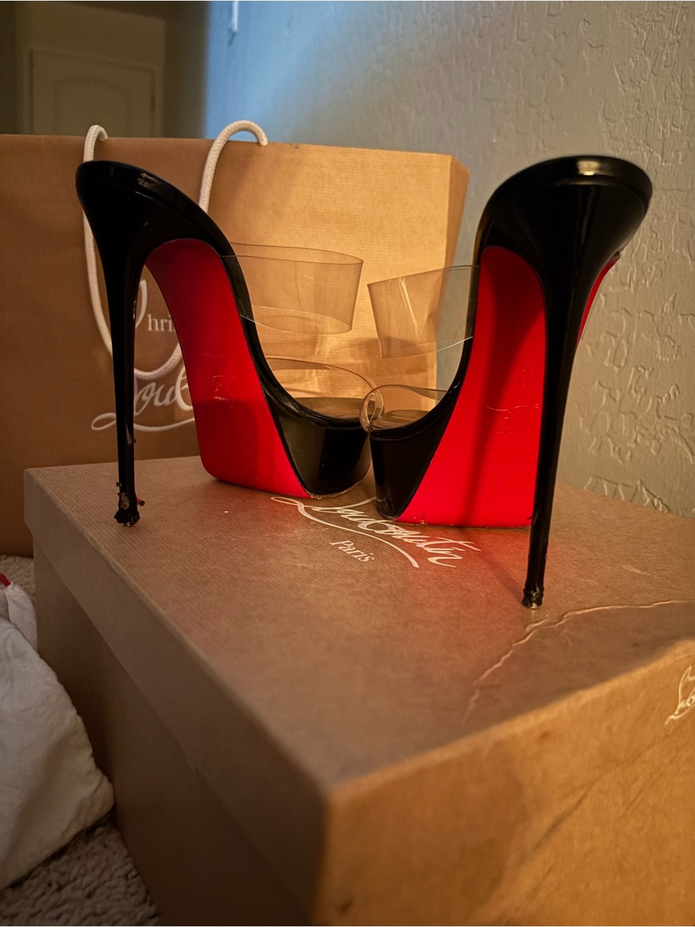 Christian Louboutin Black Patent Platform Mules with Red Soles - Picture 5 of 5